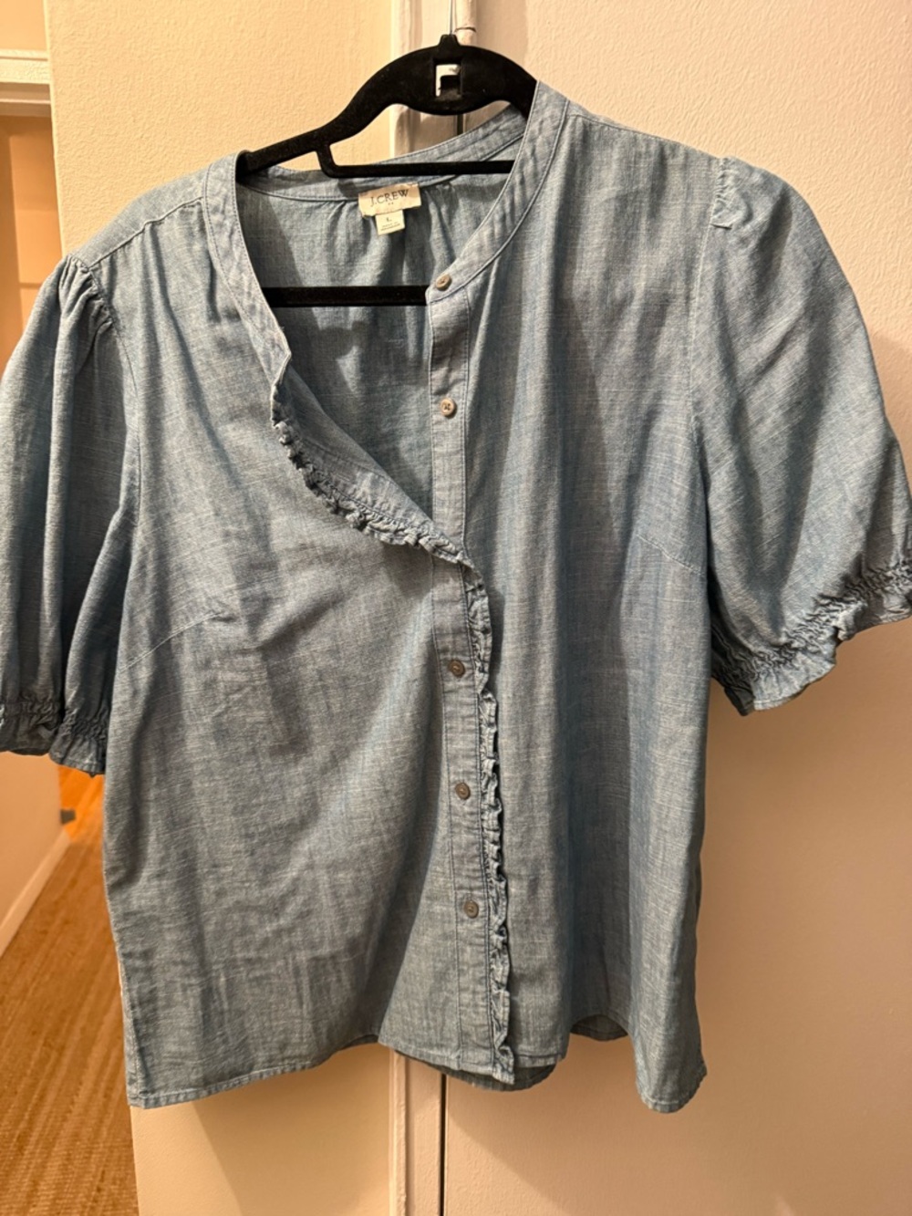 Jcrew Factory Chambray Ruffle Button-Front Women's Top